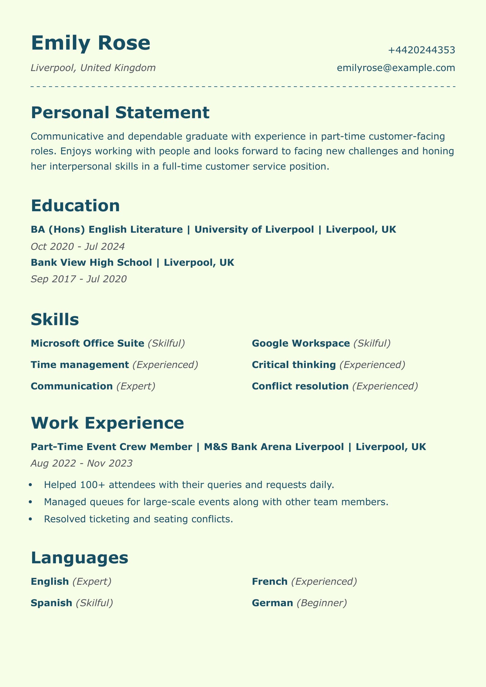 Customer Service Recent Graduate