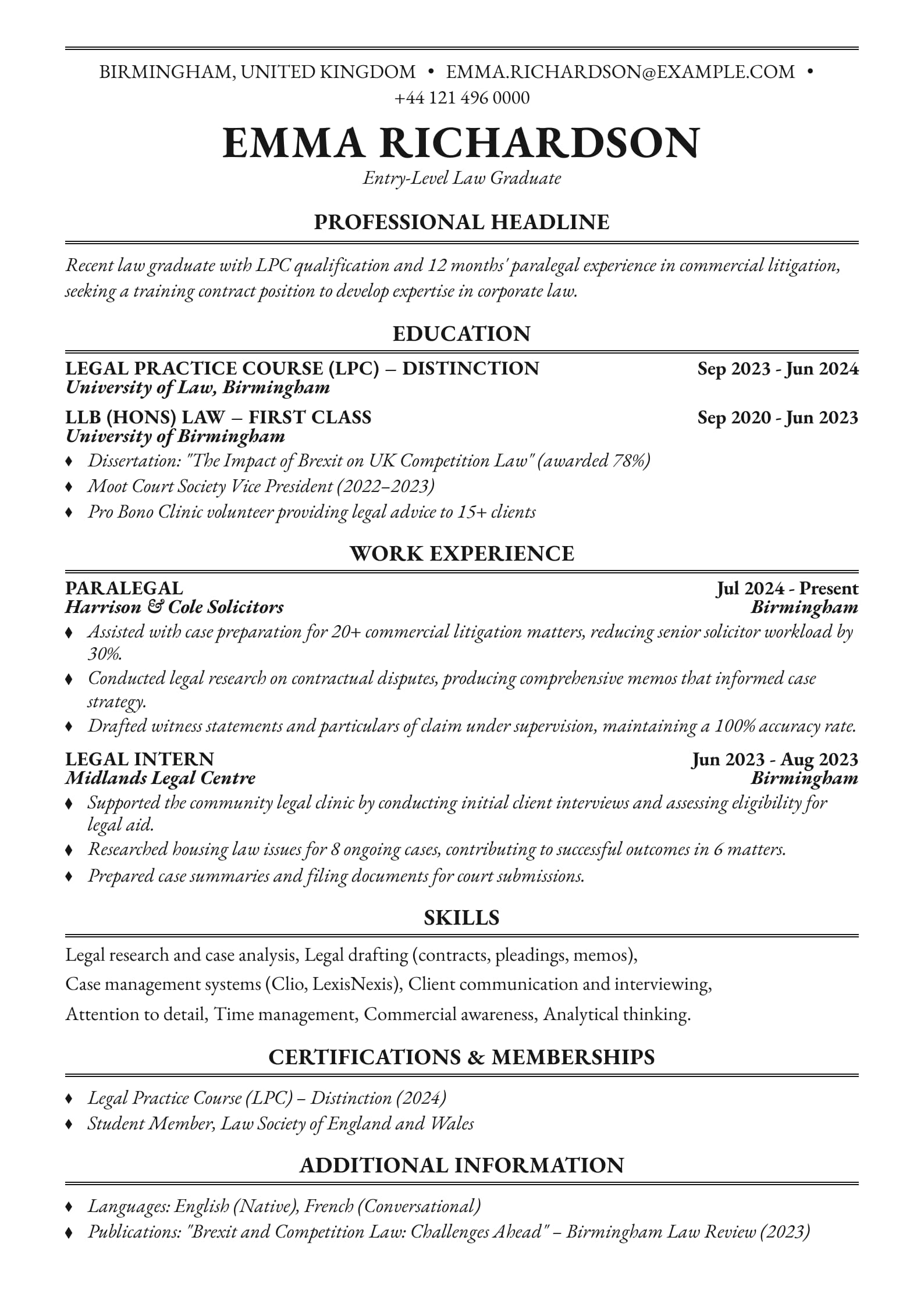 Entry-Level Law Graduate
