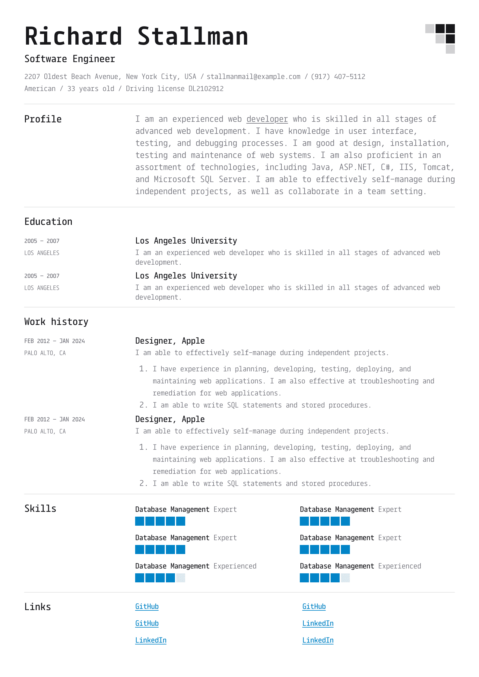CV template example